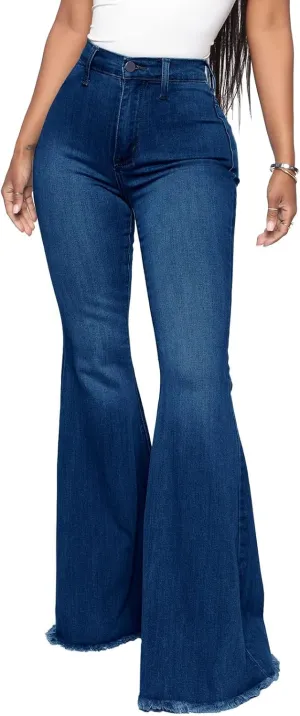 CutieLove Women's Ripped Jeans Bell Bottom Flare Jeans Mid Rise Destroyed Hem Denim Pants