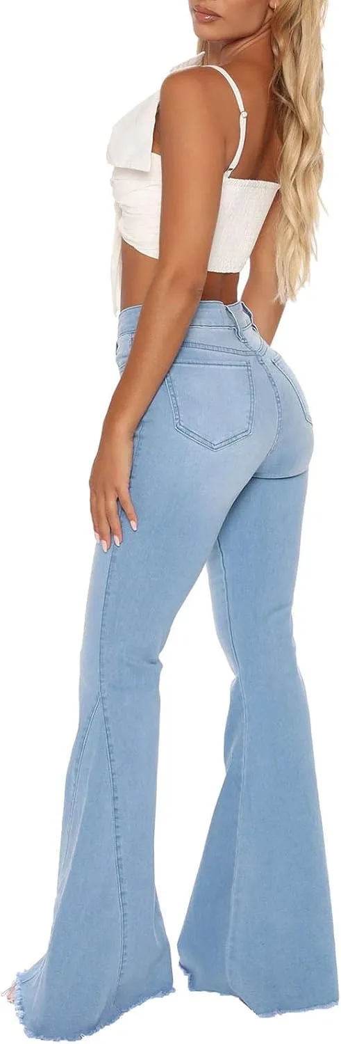 CutieLove Women's Ripped Jeans Bell Bottom Flare Jeans Mid Rise Destroyed Hem Denim Pants