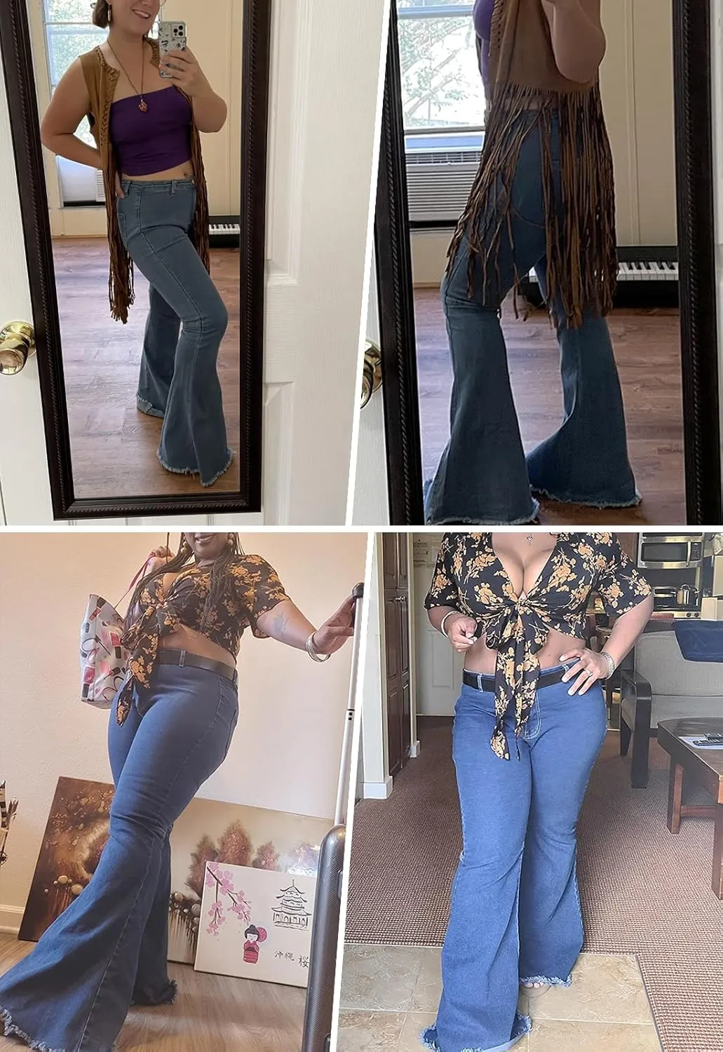 CutieLove Women's Ripped Jeans Bell Bottom Flare Jeans Mid Rise Destroyed Hem Denim Pants