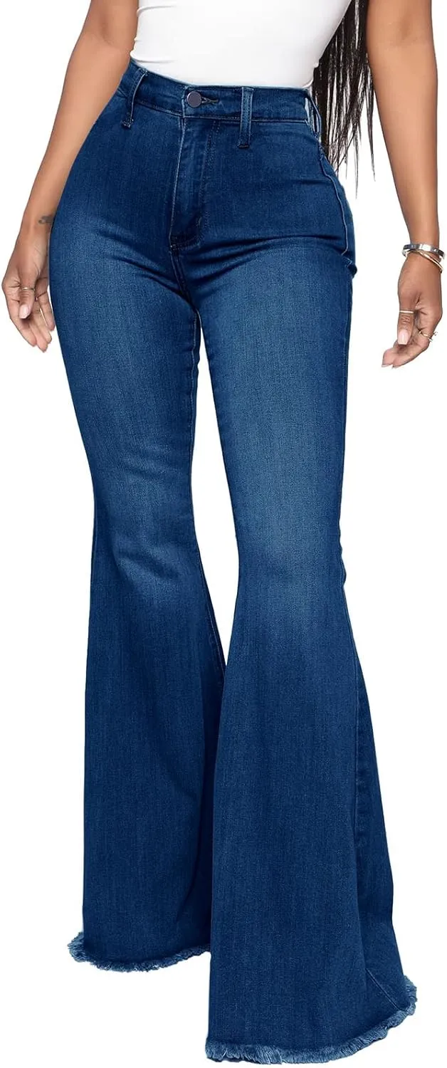 CutieLove Women's Ripped Jeans Bell Bottom Flare Jeans Mid Rise Destroyed Hem Denim Pants