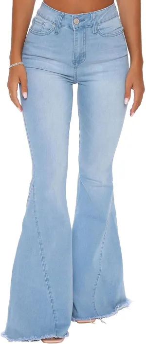 CutieLove Women's Ripped Jeans Bell Bottom Flare Jeans Mid Rise Destroyed Hem Denim Pants