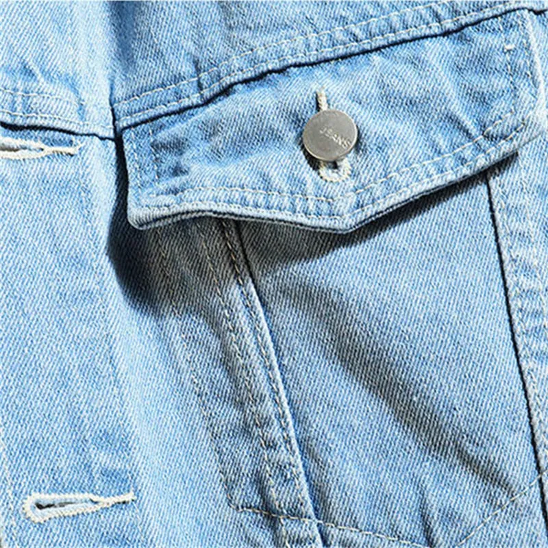 Denim Jacket Men Hooded Casual Jean Jackets Streetwear Solid Collar Coats