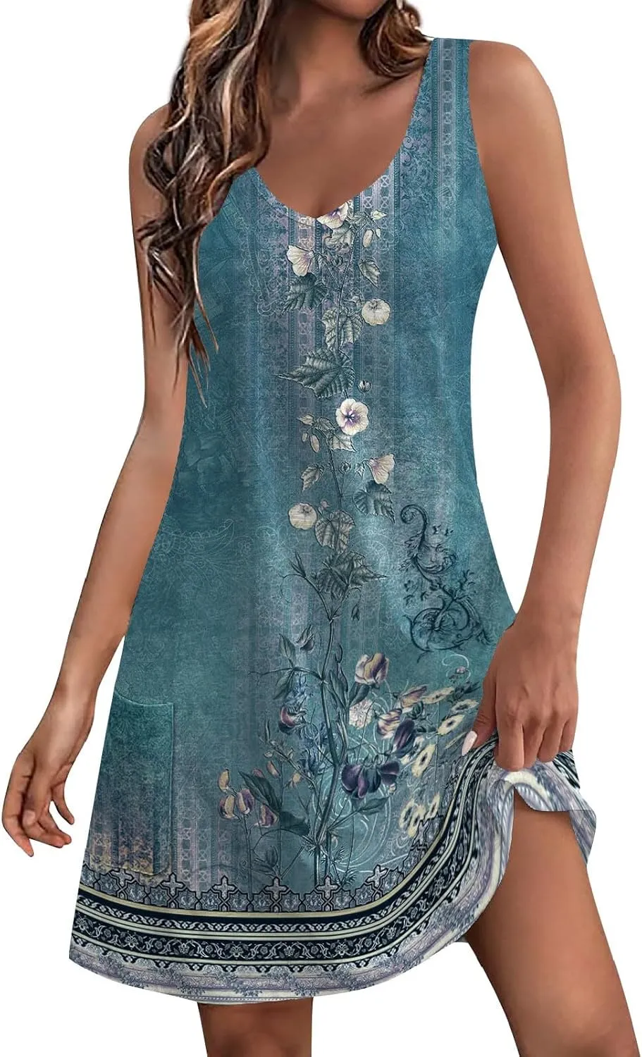 DOPOCQ Dresses for Women 2024 Casual Trendy Gradient Sleeveless Boho Sundress Summer Oversized Sexy V Neck Tank Mini Dresses