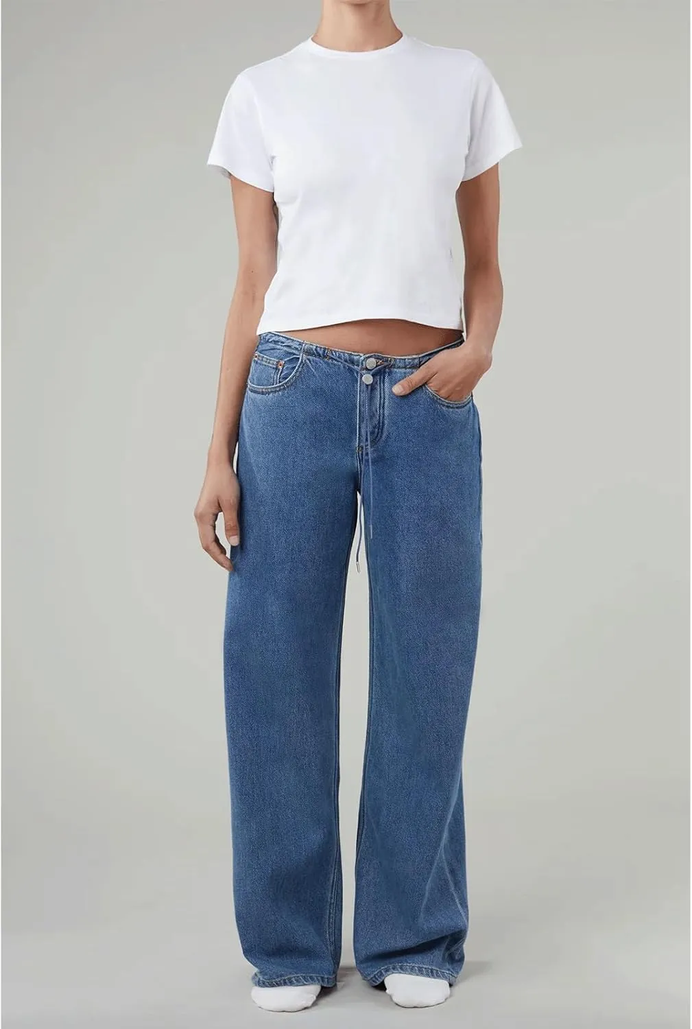 Drawstring Jeans Women Wide Leg Baggy Denim Pants Streetwear Vintage Y2K Clean Girl Cute Jeans