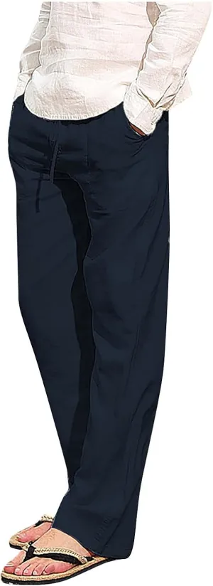 Dudubaby Polyester Pants Men Men Fashion Cotton Linen Plus Size Casual Elastic Waist Pockets Long Pants