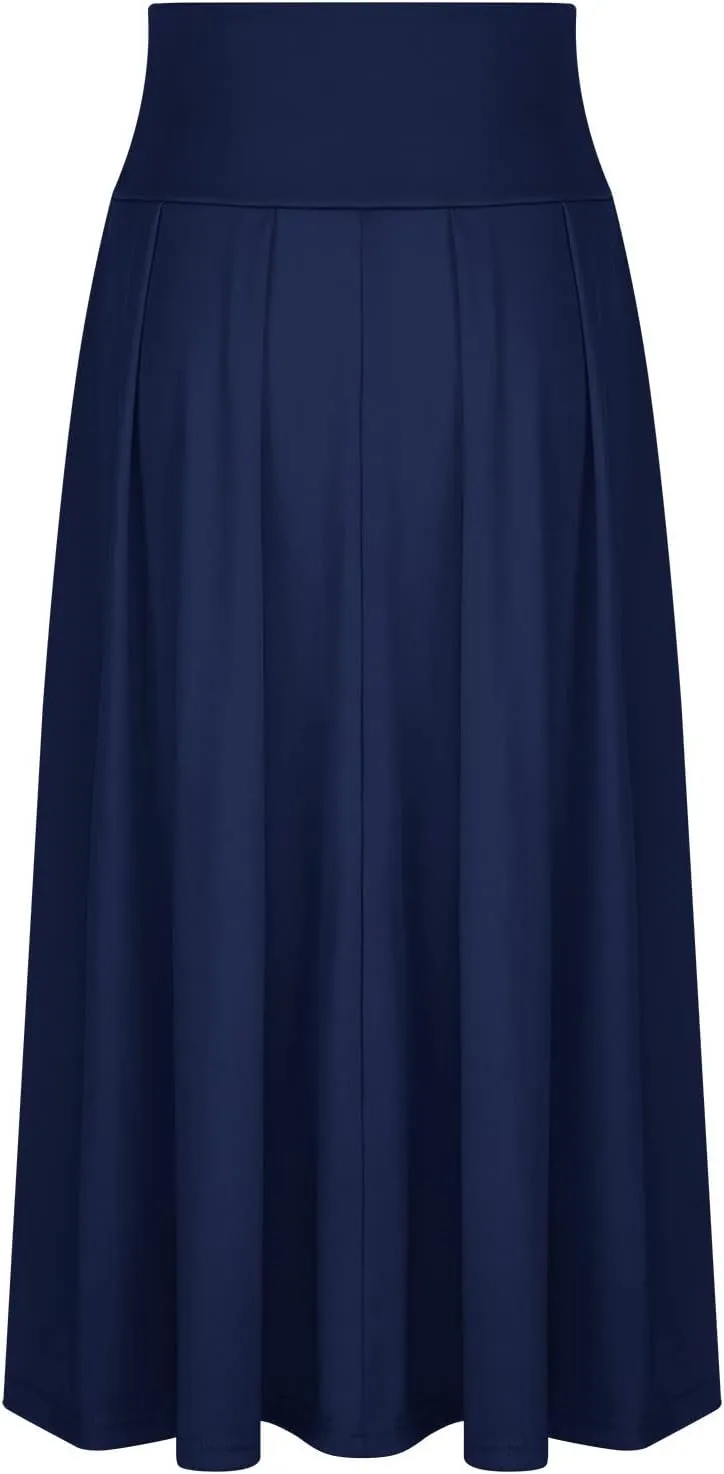 Elegant High Waisted Skirts for Women Elastic A Line Flared Skirt Stretchy Pleated Midi Skirts Ankle Length Skirt