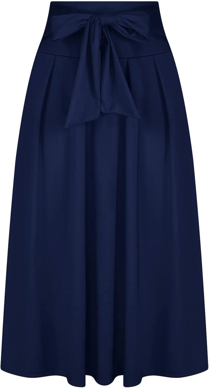 Elegant High Waisted Skirts for Women Elastic A Line Flared Skirt Stretchy Pleated Midi Skirts Ankle Length Skirt