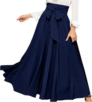 Elegant High Waisted Skirts for Women Elastic A Line Flared Skirt Stretchy Pleated Midi Skirts Ankle Length Skirt