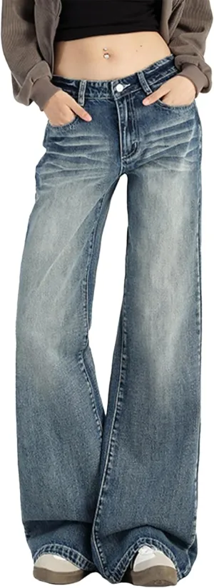 EMMIOL Womens Wide Leg Jeans Straight Baggy Boyfriend Low Rise Denim Pants Flare Jeans Trendy Outfits