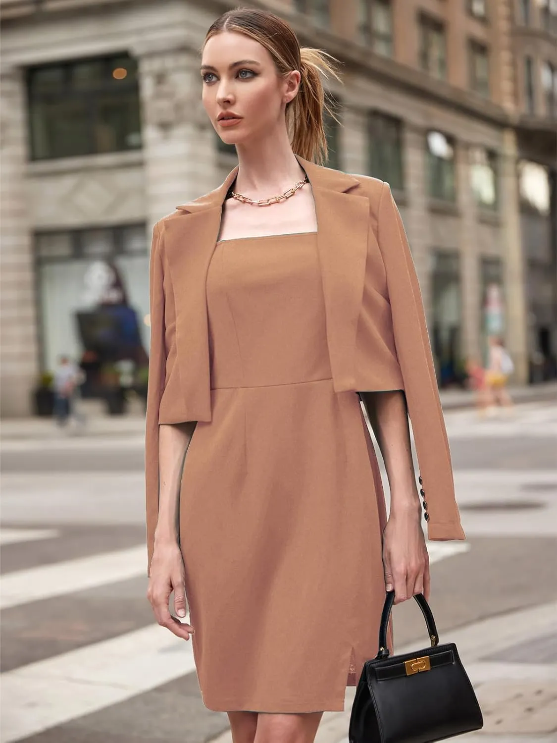 EXLURA Women's Professional Business Lightweight Blazer Dress Suit Sets 2 Piece Work Office Fashion Outfits