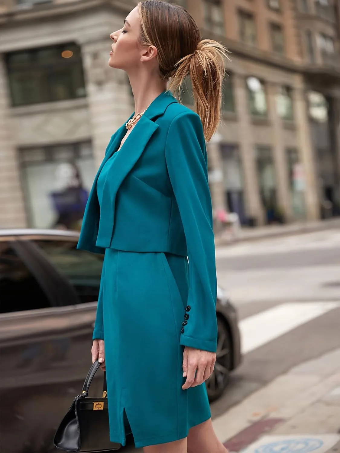 EXLURA Women's Professional Business Lightweight Blazer Dress Suit Sets 2 Piece Work Office Fashion Outfits