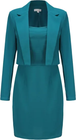 EXLURA Women's Professional Business Lightweight Blazer Dress Suit Sets 2 Piece Work Office Fashion Outfits