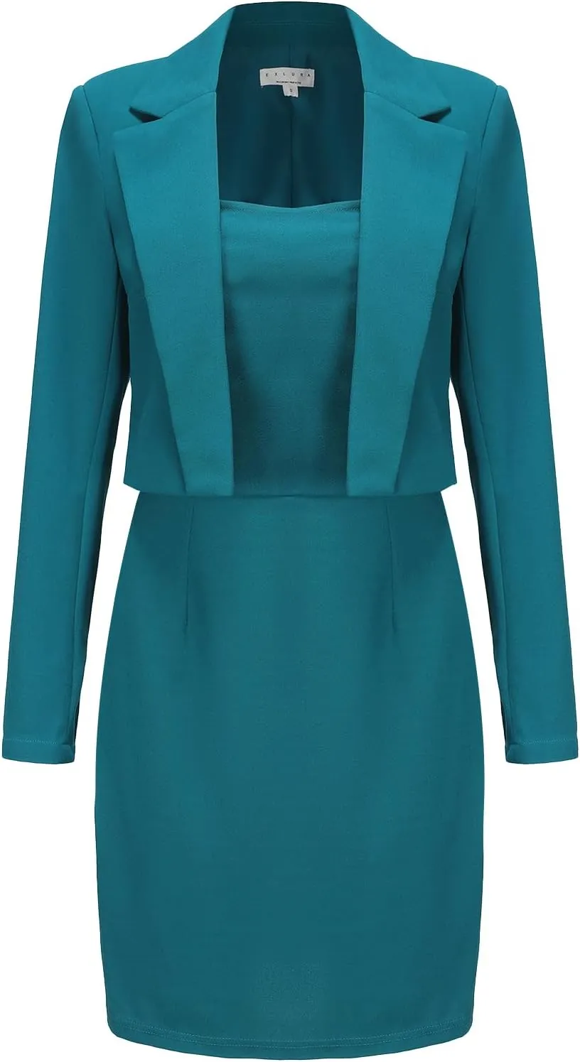 EXLURA Women's Professional Business Lightweight Blazer Dress Suit Sets 2 Piece Work Office Fashion Outfits