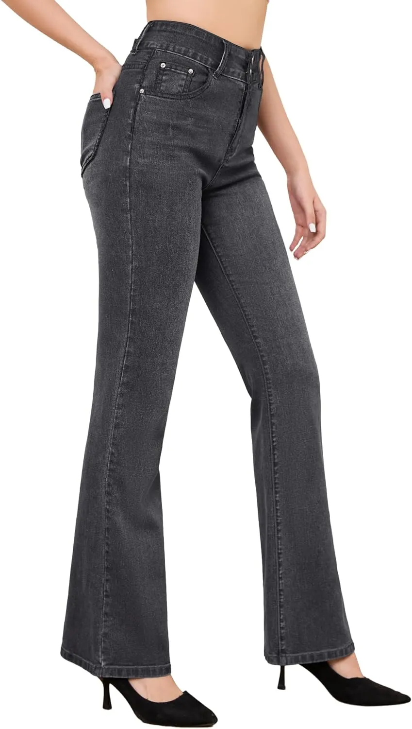 FABRACK Women's Flare Jeans Mid-Rise Stretchy Bootcut Bell Bottom Jeans Curvy Denim Pants