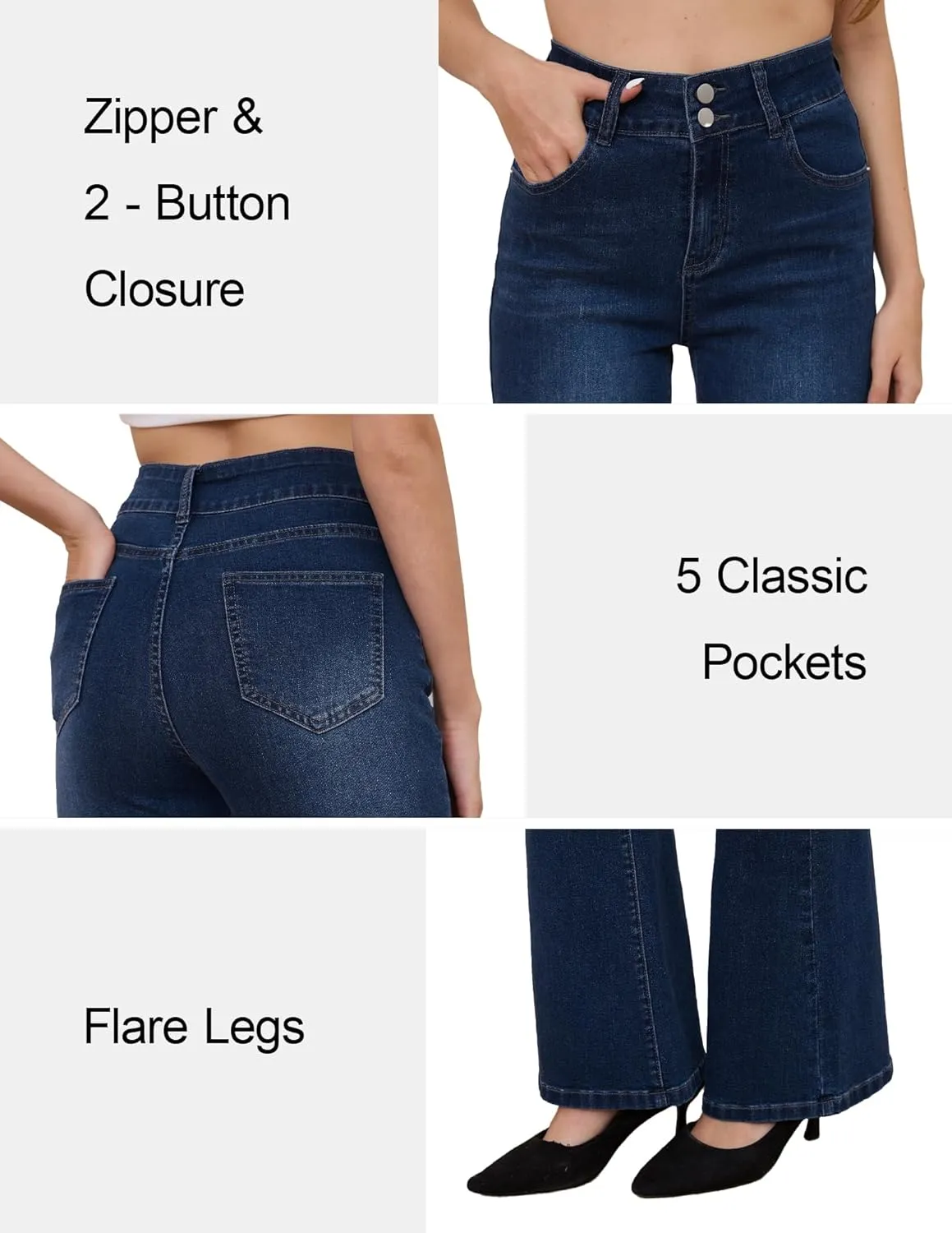 FABRACK Women's Flare Jeans Mid-Rise Stretchy Bootcut Bell Bottom Jeans Curvy Denim Pants
