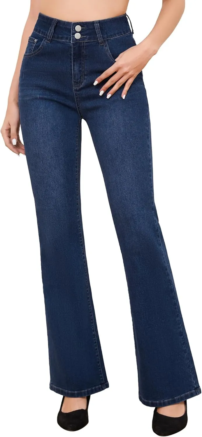 FABRACK Women's Flare Jeans Mid-Rise Stretchy Bootcut Bell Bottom Jeans Curvy Denim Pants