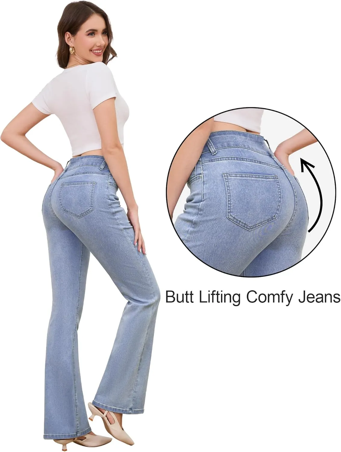FABRACK Women's Flare Jeans Mid-Rise Stretchy Bootcut Bell Bottom Jeans Curvy Denim Pants