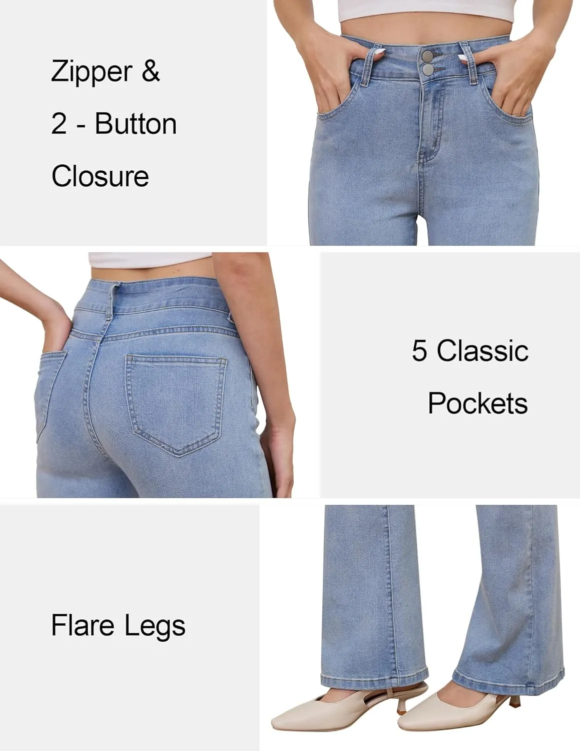 FABRACK Women's Flare Jeans Mid-Rise Stretchy Bootcut Bell Bottom Jeans Curvy Denim Pants