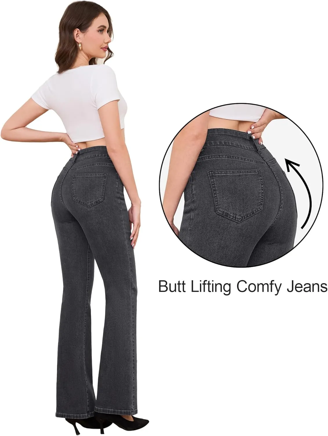 FABRACK Women's Flare Jeans Mid-Rise Stretchy Bootcut Bell Bottom Jeans Curvy Denim Pants