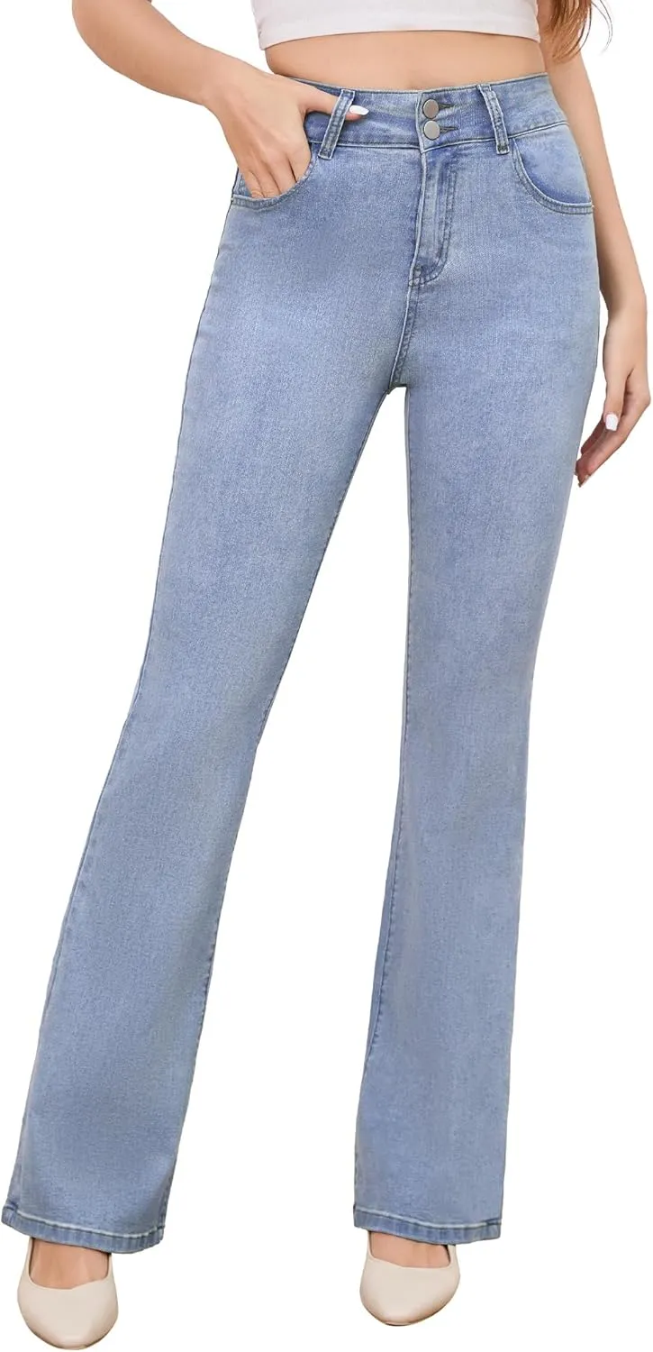 FABRACK Women's Flare Jeans Mid-Rise Stretchy Bootcut Bell Bottom Jeans Curvy Denim Pants