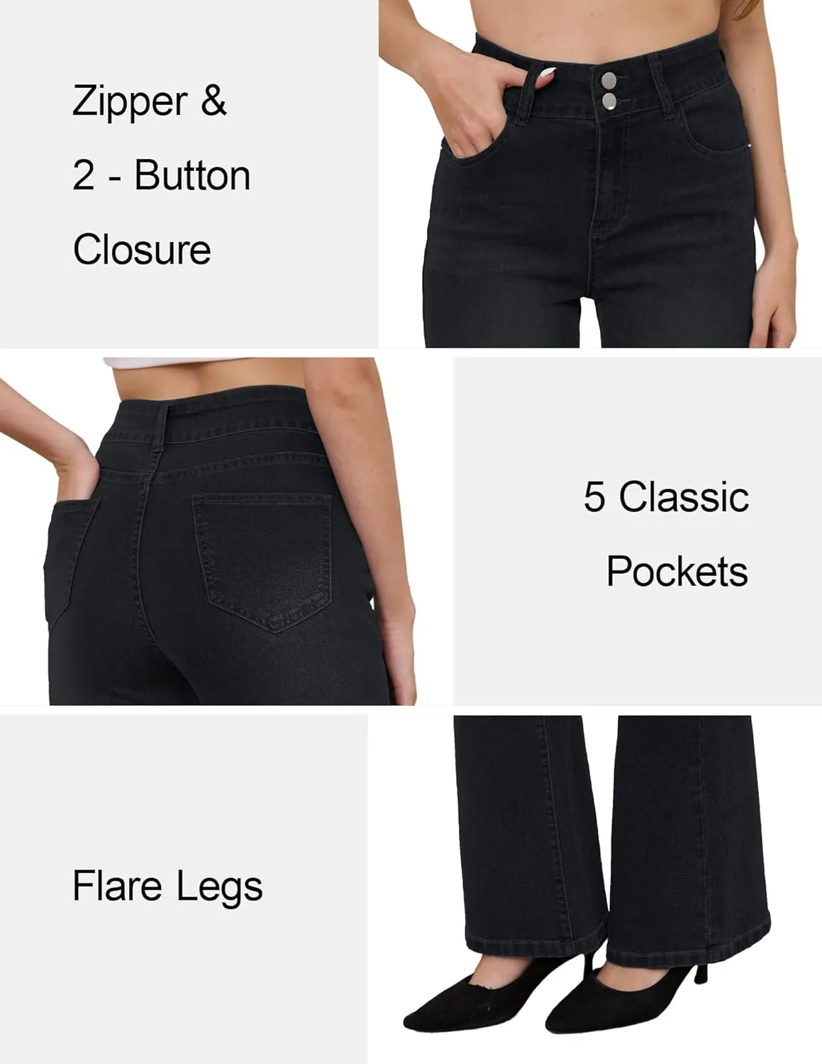 FABRACK Women's Flare Jeans Mid-Rise Stretchy Bootcut Bell Bottom Jeans Curvy Denim Pants