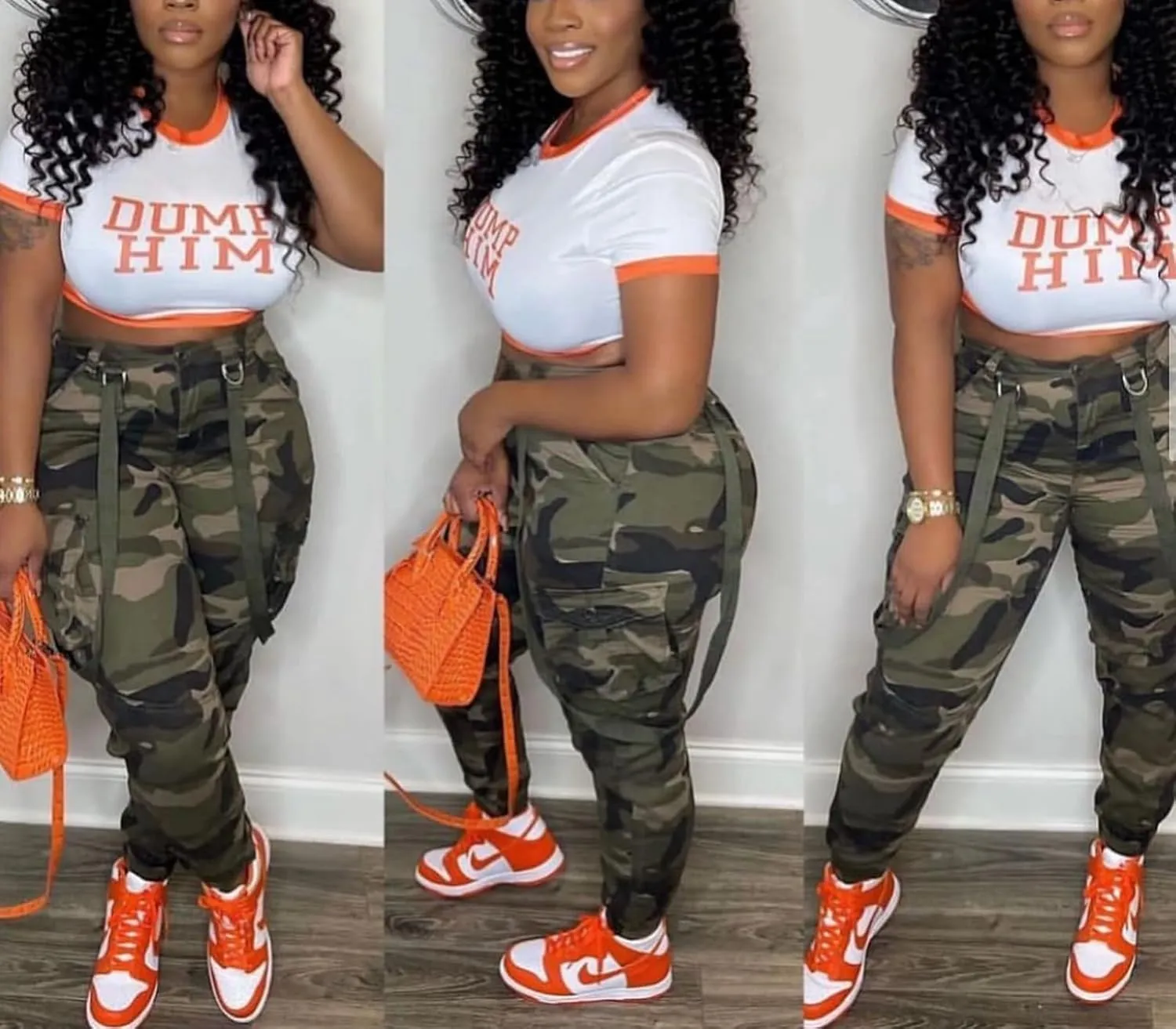 Famnbro Women Camo Pants Camouflage Cargo Pants Ankle Cuffed Army Fatigue Joggers Streetwear
