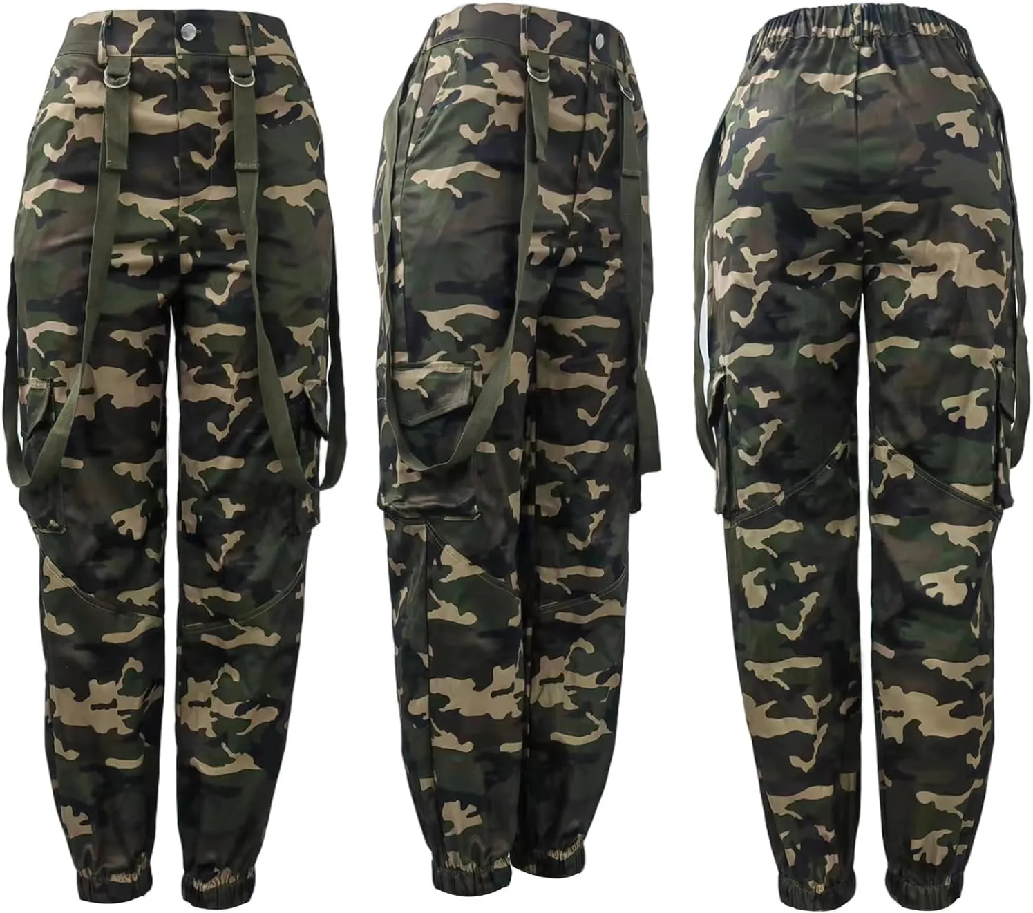 Famnbro Women Camo Pants Camouflage Cargo Pants Ankle Cuffed Army Fatigue Joggers Streetwear