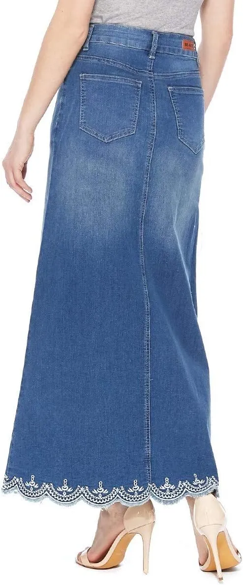 Fashion2Love Women's Juniors/Plus Size Long A-Line Stretch Denim Maxi Skirt