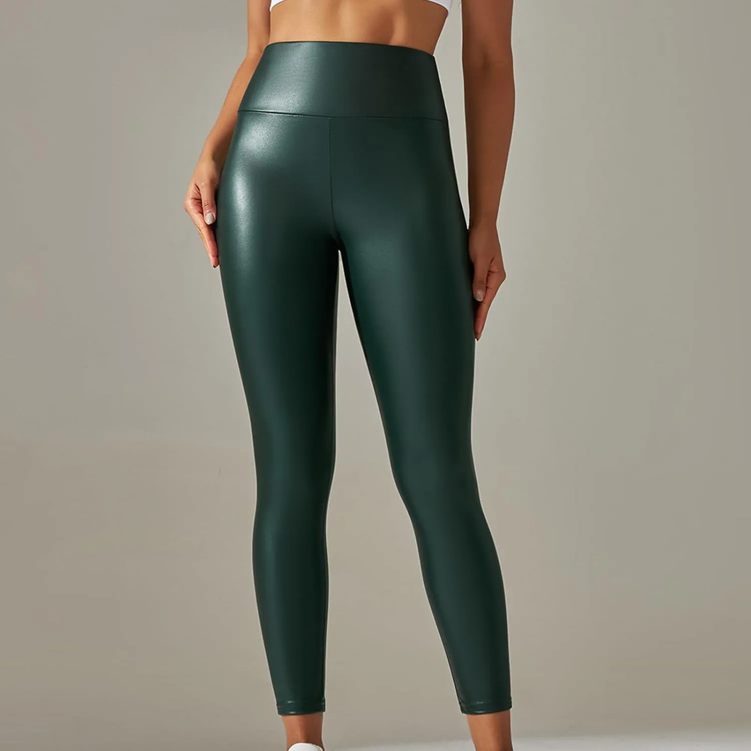 Faux Leather Leggings for Women Plus Size High Waist Pleather Pants Casual Slim Fit Elastic Waist Tights Trousers