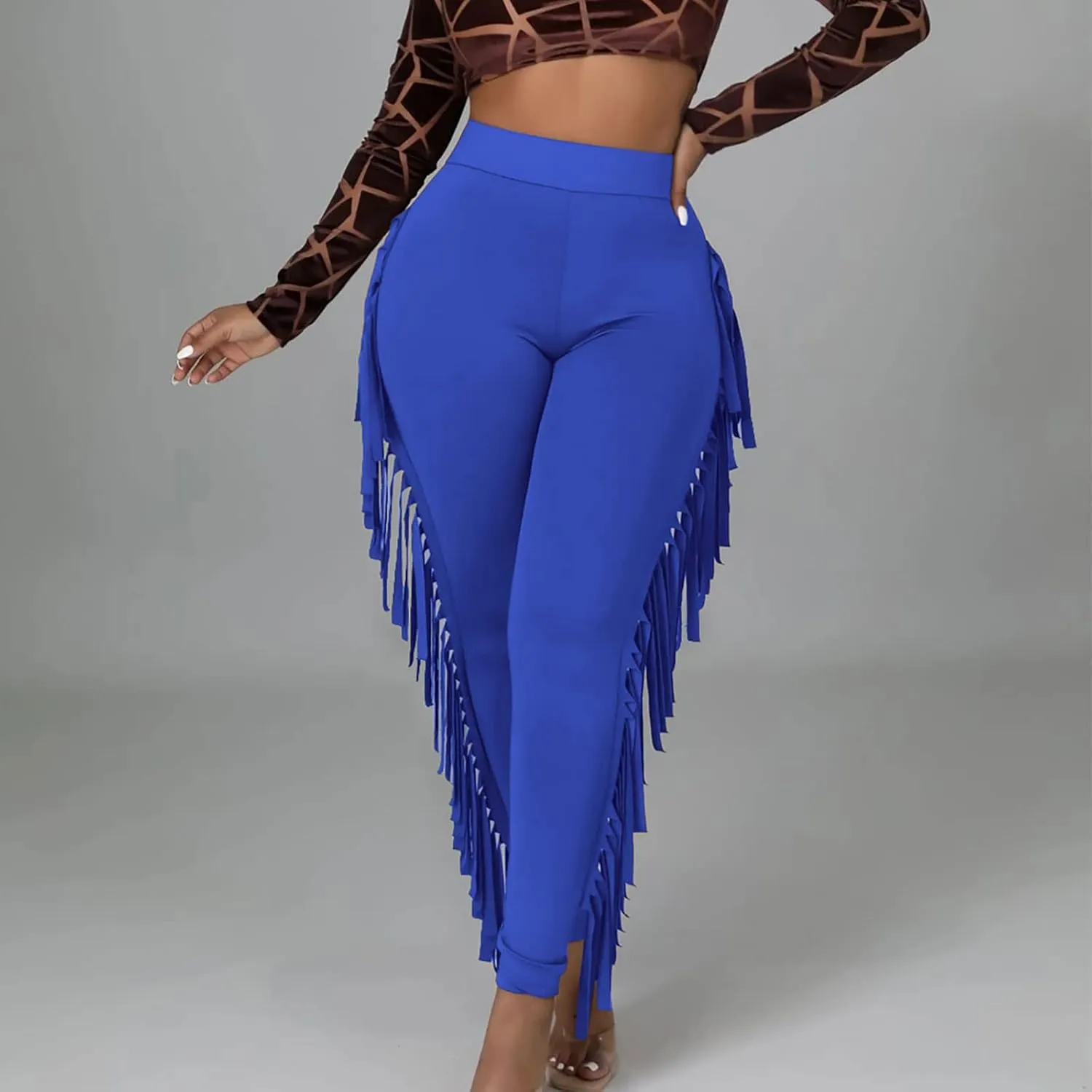 Firzero Women's Fringe Pants Casual High Waist Bodycon Side Tassel Pants Sexy Yoga Pants Long Lounge Jogger