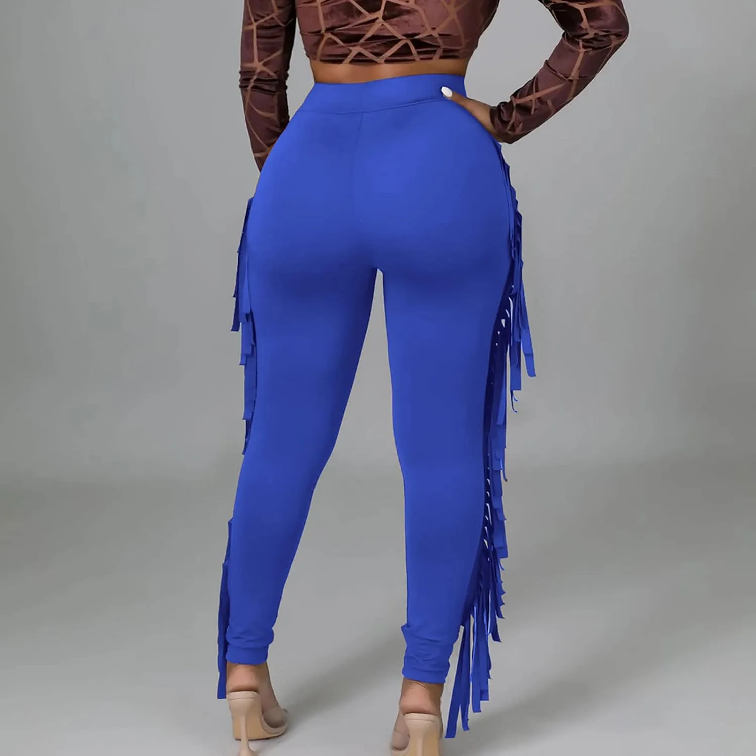 Firzero Women's Fringe Pants Casual High Waist Bodycon Side Tassel Pants Sexy Yoga Pants Long Lounge Jogger