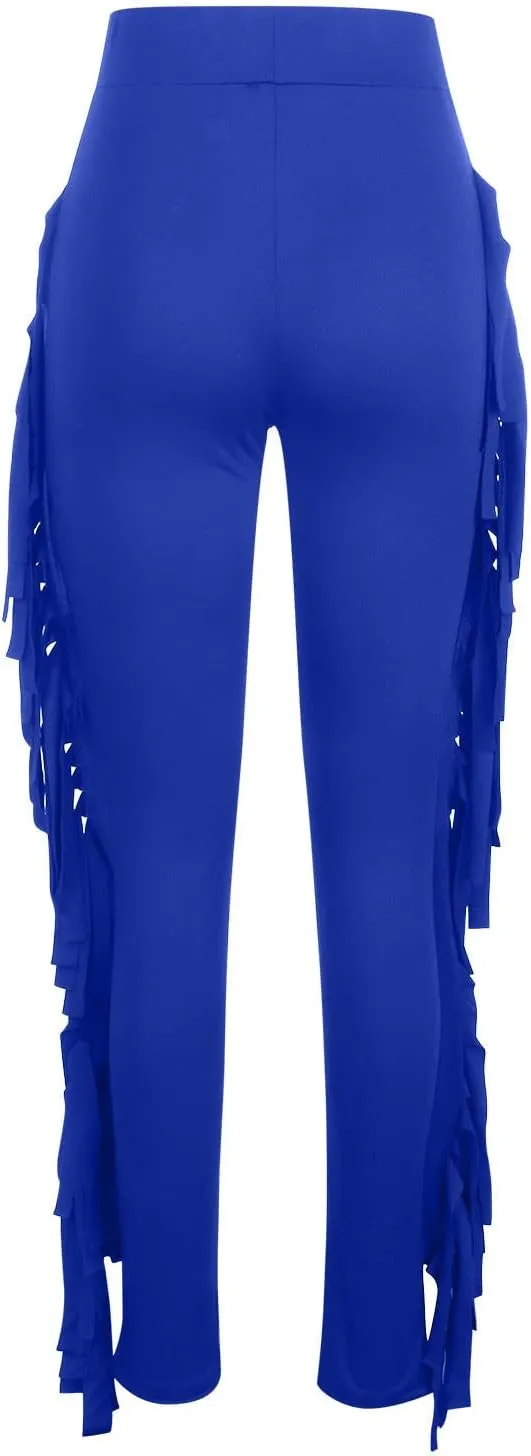 Firzero Women's Fringe Pants Casual High Waist Bodycon Side Tassel Pants Sexy Yoga Pants Long Lounge Jogger