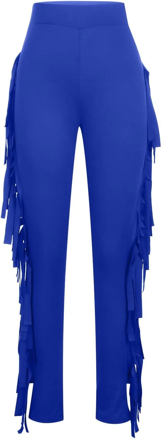 Firzero Women's Fringe Pants Casual High Waist Bodycon Side Tassel Pants Sexy Yoga Pants Long Lounge Jogger