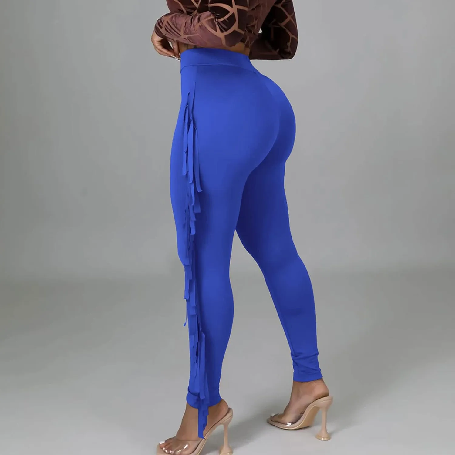 Firzero Women's Fringe Pants Casual High Waist Bodycon Side Tassel Pants Sexy Yoga Pants Long Lounge Jogger