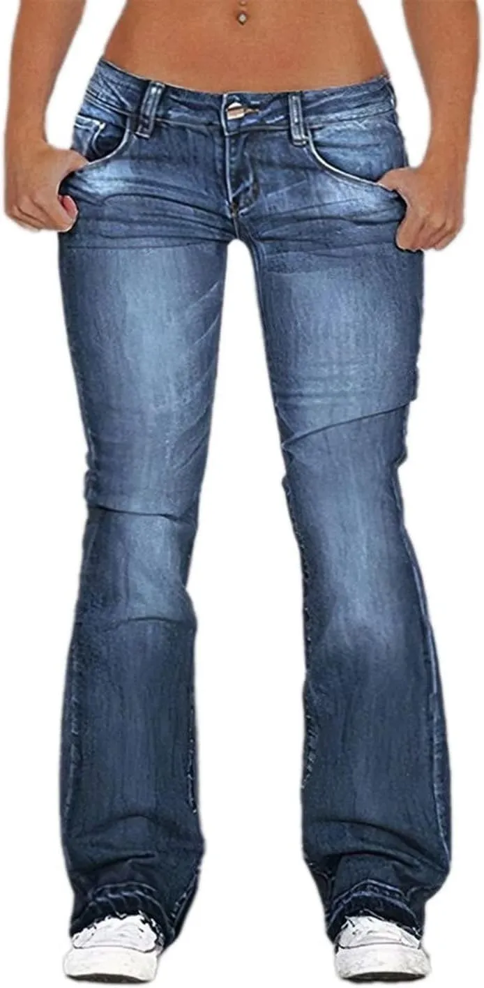 Flamingals Straight Leg Jeans for Women Low Rise Flamingo Stretch Jeans Skinny Wide Leg Denim Pants