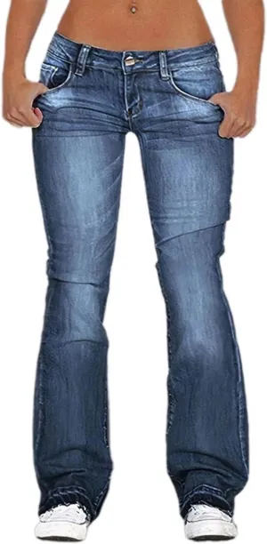 Flamingals Straight Leg Jeans for Women Low Rise Flamingo Stretch Jeans Skinny Wide Leg Denim Pants