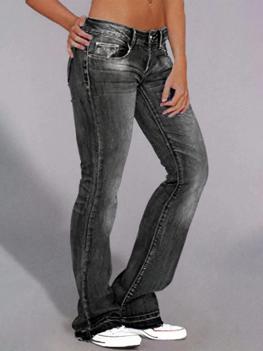 Flamingals Straight Leg Jeans for Women Low Rise Flamingo Stretch Jeans Skinny Wide Leg Denim Pants