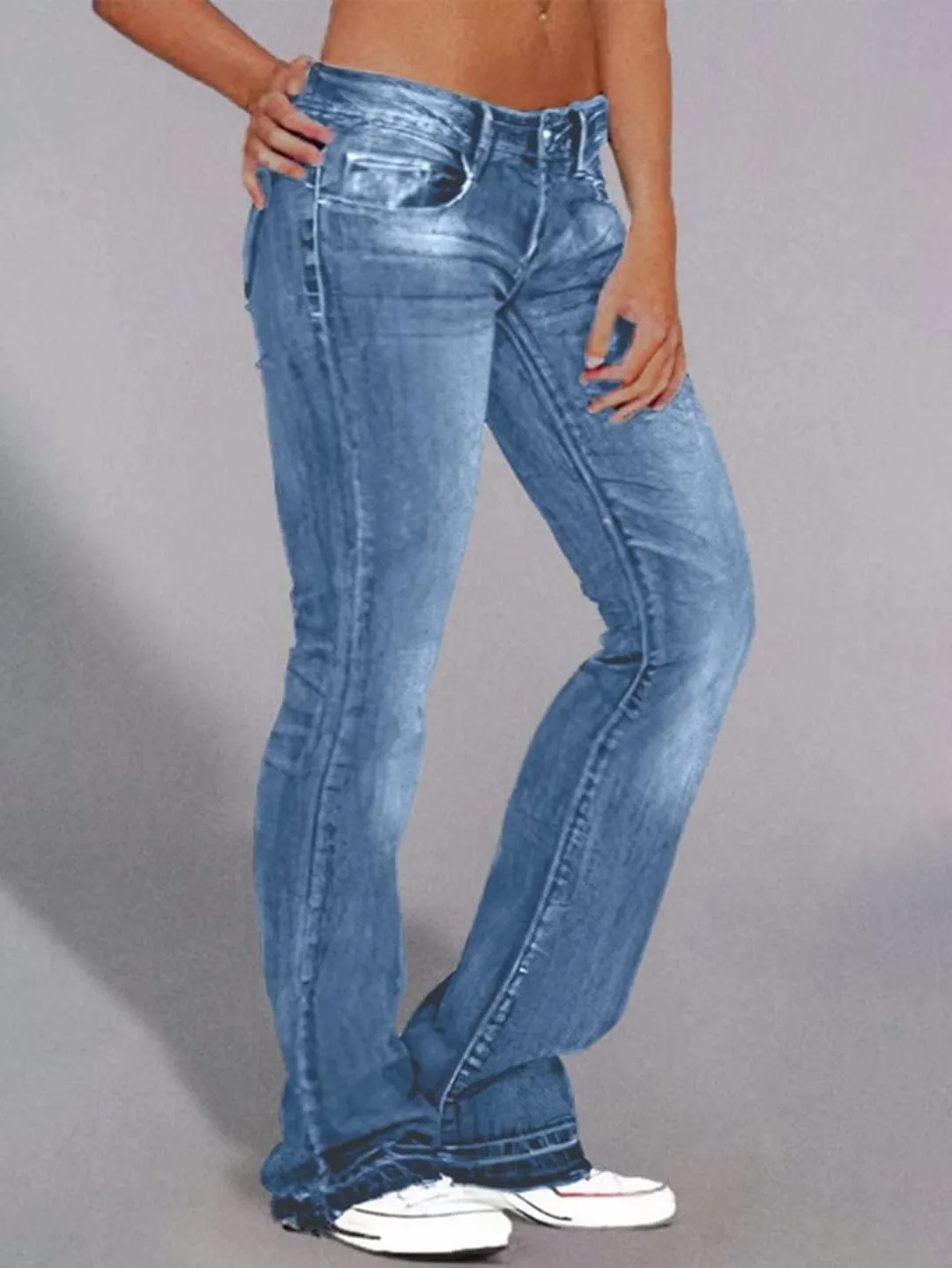Flamingals Straight Leg Jeans for Women Low Rise Flamingo Stretch Jeans Skinny Wide Leg Denim Pants