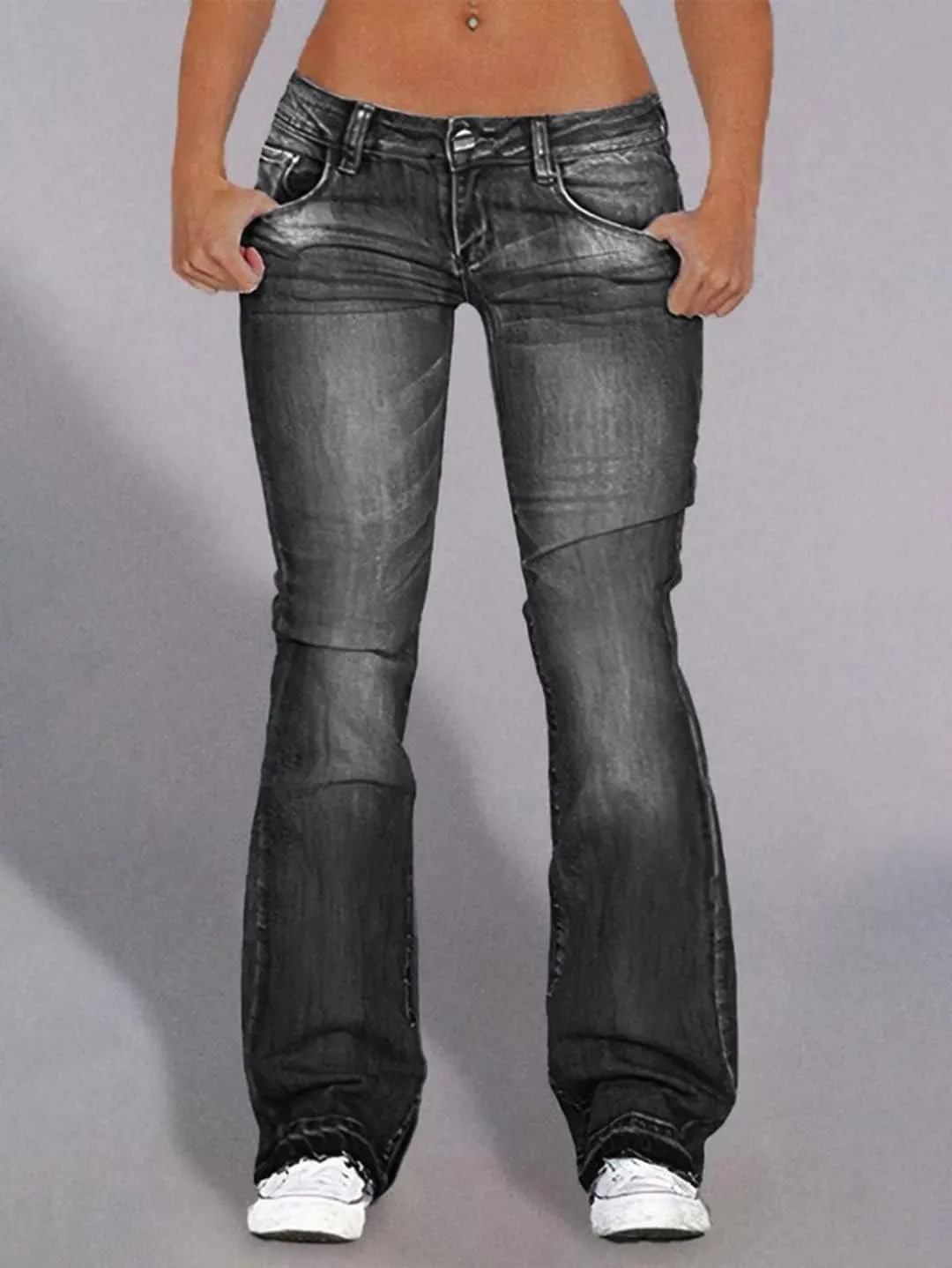 Flamingals Straight Leg Jeans for Women Low Rise Flamingo Stretch Jeans Skinny Wide Leg Denim Pants