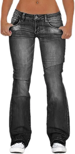 Flamingals Straight Leg Jeans for Women Low Rise Flamingo Stretch Jeans Skinny Wide Leg Denim Pants