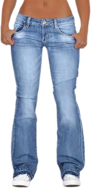 Flamingals Straight Leg Jeans for Women Low Rise Flamingo Stretch Jeans Skinny Wide Leg Denim Pants