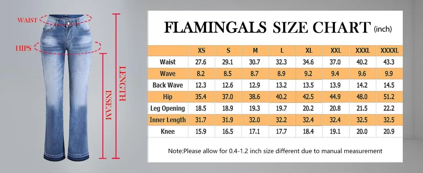 Flamingals Straight Leg Jeans for Women Low Rise Flamingo Stretch Jeans Skinny Wide Leg Denim Pants