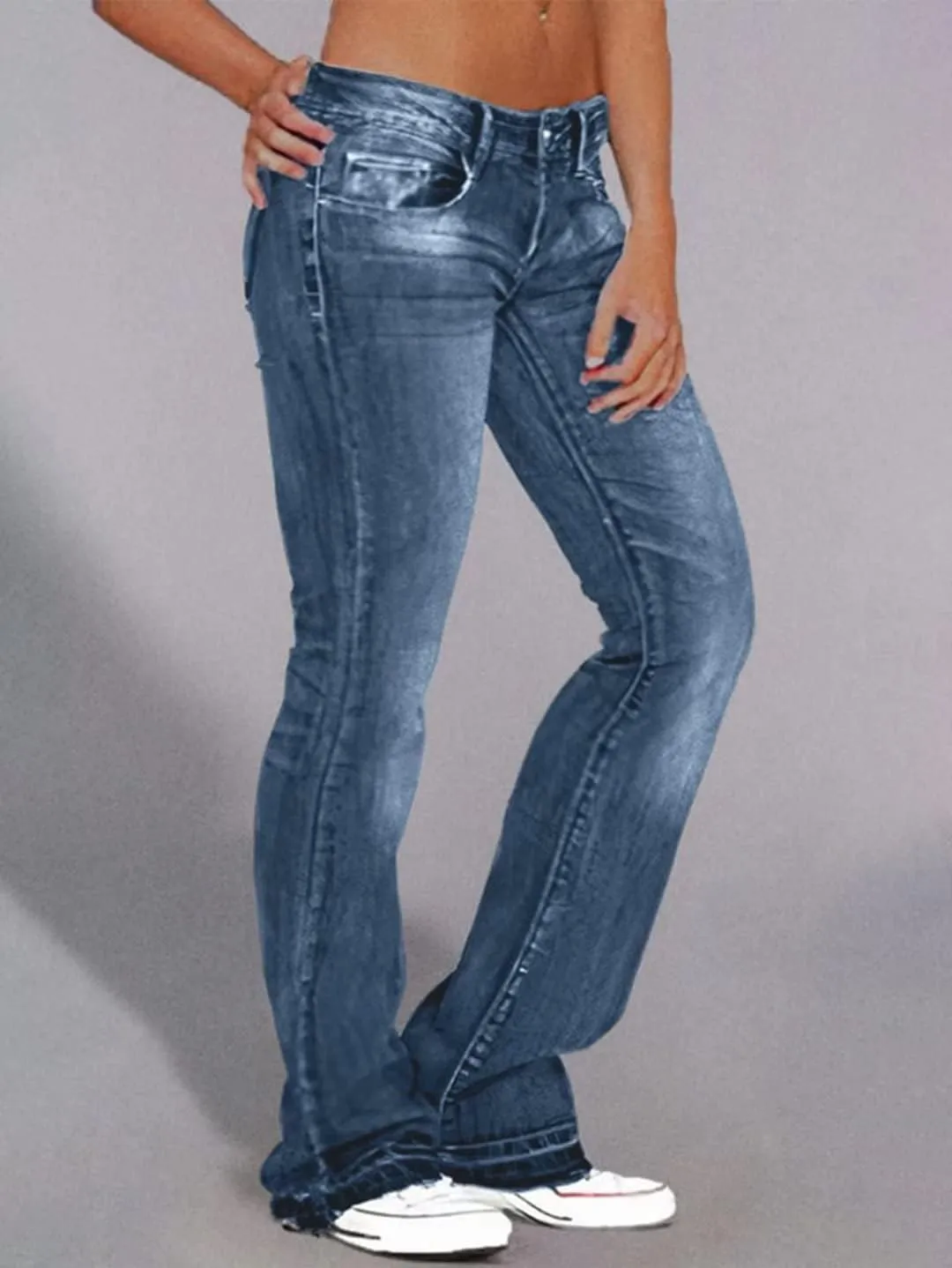 Flamingals Straight Leg Jeans for Women Low Rise Flamingo Stretch Jeans Skinny Wide Leg Denim Pants