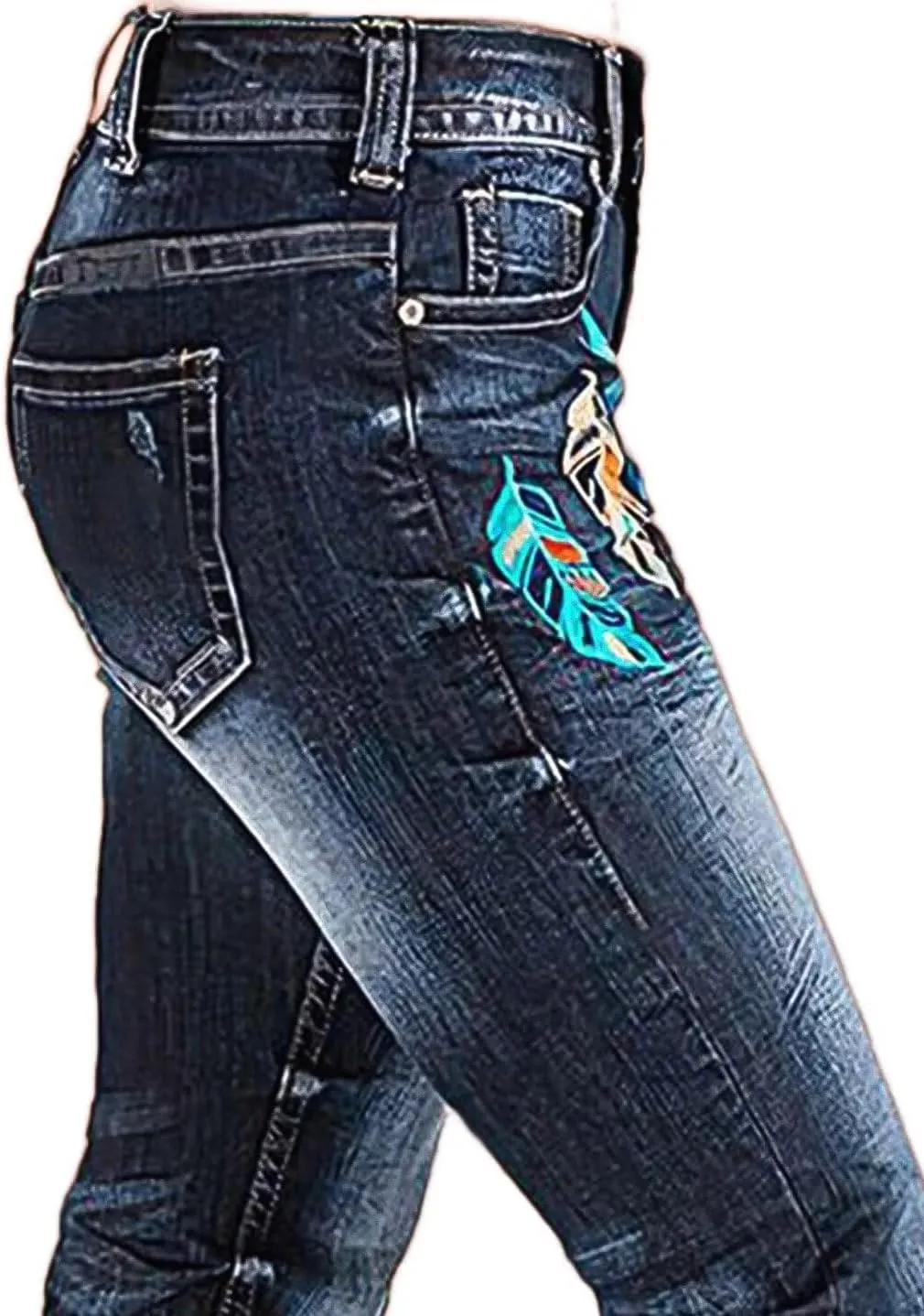 Flamingals Women Floral Bootcut Jeans Mid Waist Ripped Jeans Vintage Denim Pants with Pockets
