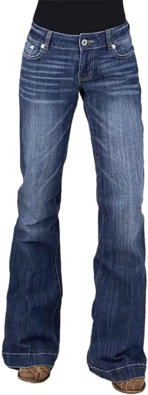 Flamingals Women's Flare Leg Bootcut Jeans Mid Waisted Wash Stitch Detail Stretchy Denim Jeans