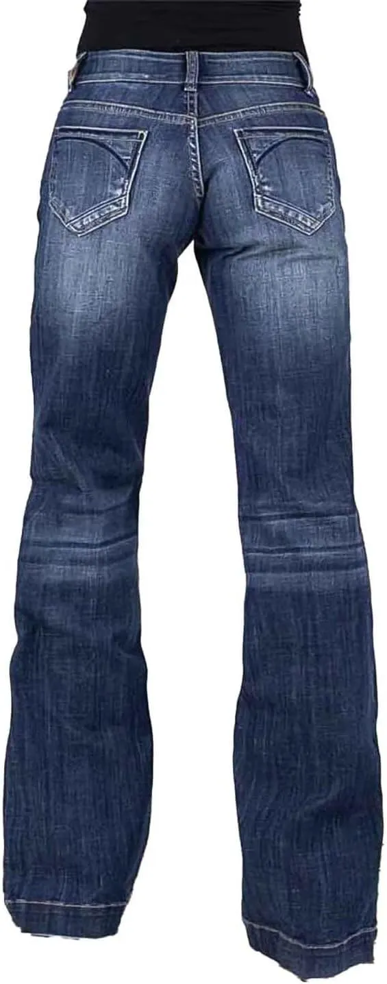 Flamingals Women's Flare Leg Bootcut Jeans Mid Waisted Wash Stitch Detail Stretchy Denim Jeans