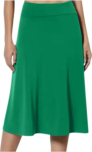 Flared Midi Skirts for Women Summer Plus Size Casual Flowy Long Skirt Comfy High Waist Solid Swing A Line Skirts