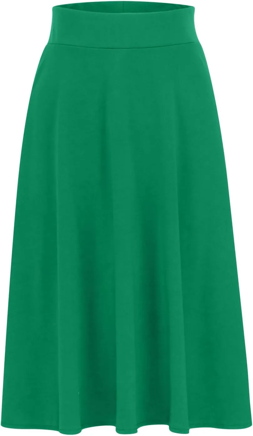 Flared Midi Skirts for Women Summer Plus Size Casual Flowy Long Skirt Comfy High Waist Solid Swing A Line Skirts
