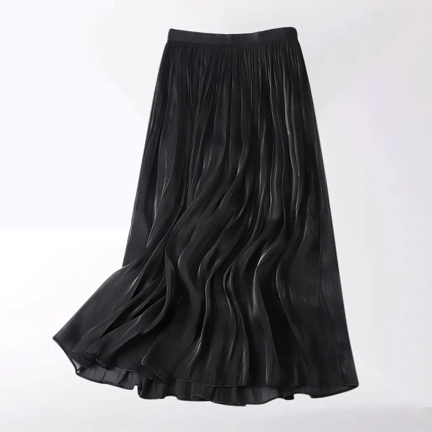 Flowy Skirt for Women Elegant a Line Swing Midi Skirts Casual Elastic Waist Mid Length Skirt Spring Comfy Skirts