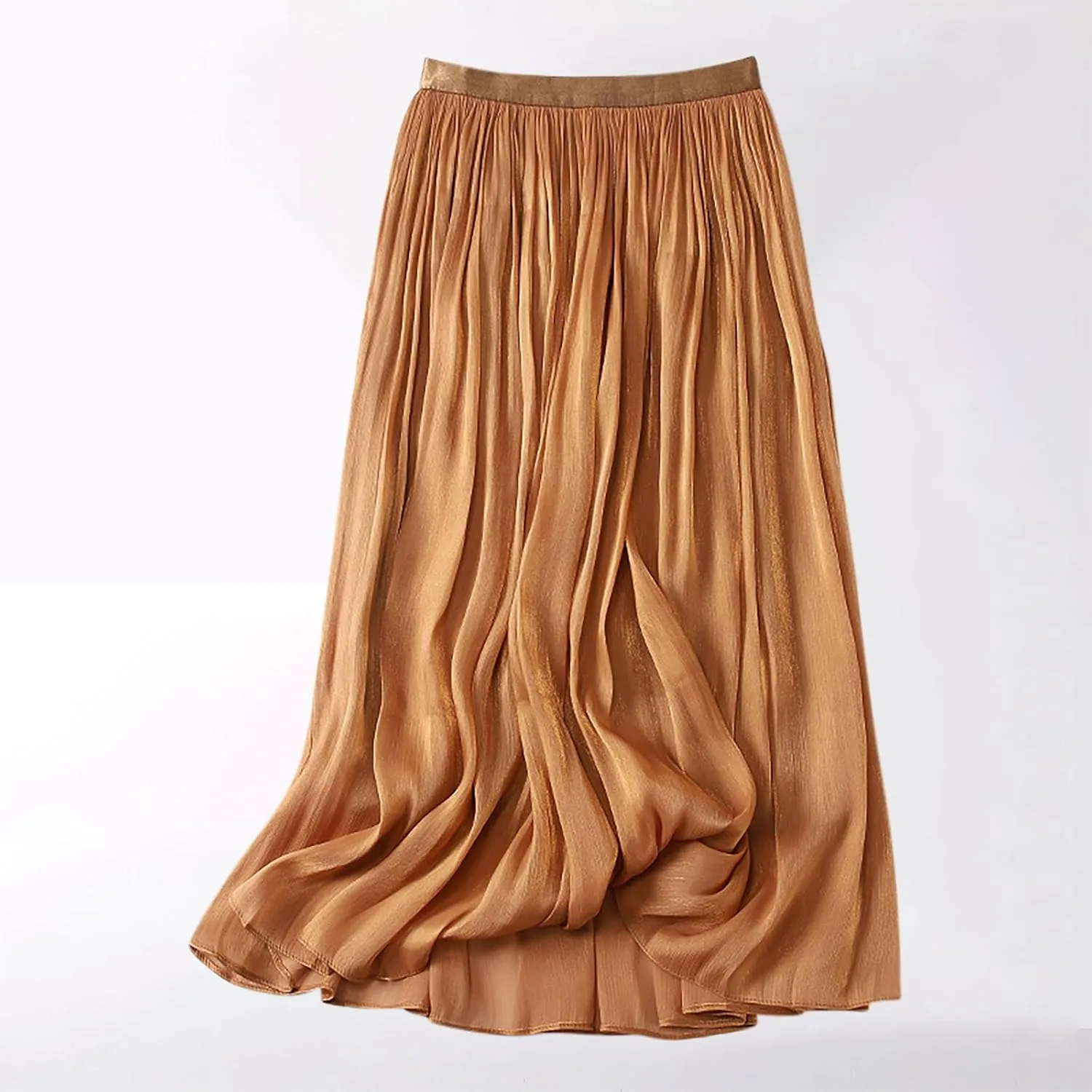 Flowy Skirt for Women Elegant a Line Swing Midi Skirts Casual Elastic Waist Mid Length Skirt Spring Comfy Skirts